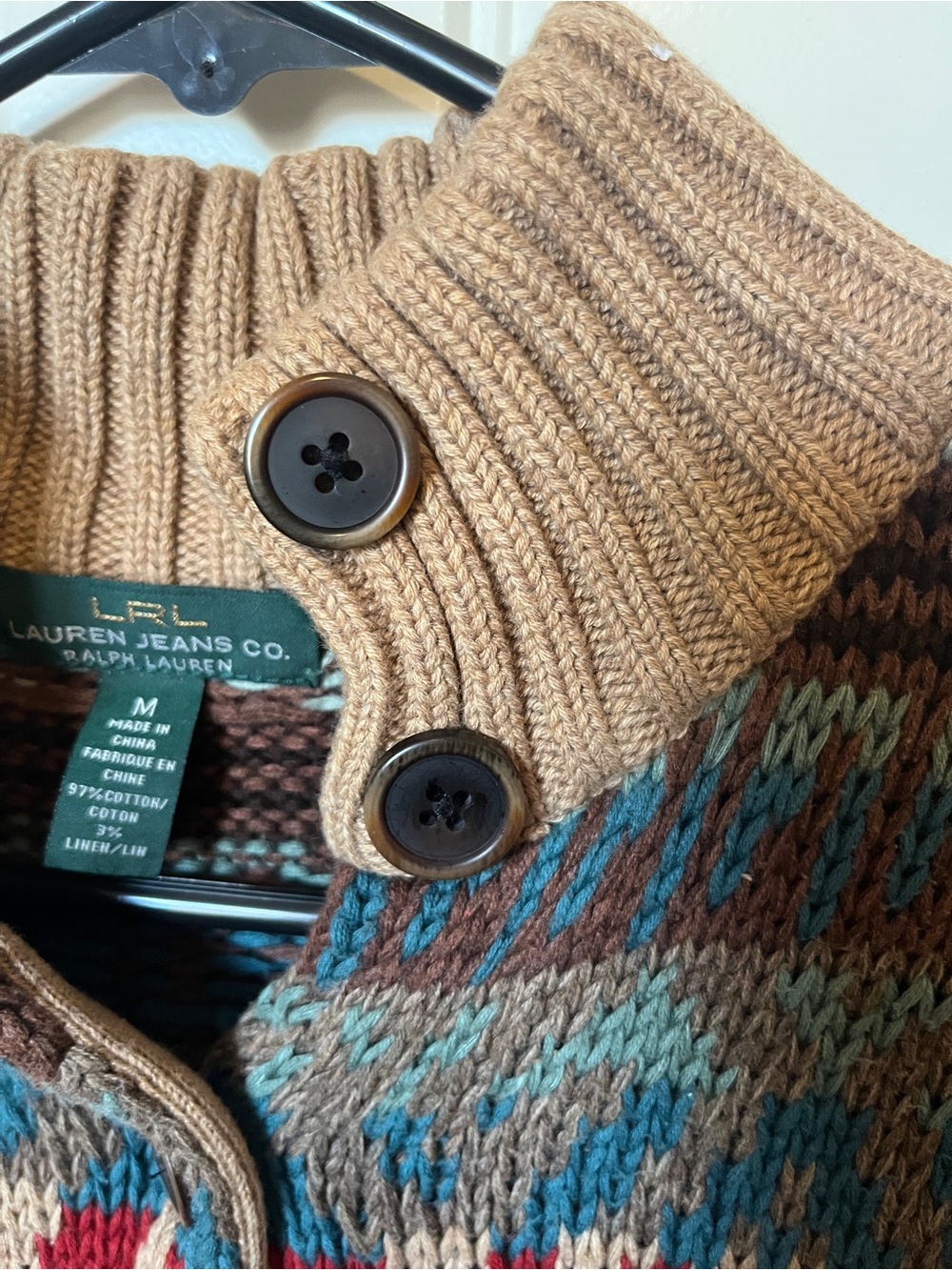 Ralph Lauren Multicolor Fair Isle Button Cardigan in Red, Blue & Tan - Picture 4 of 5